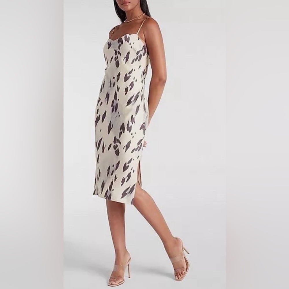 *154.  Express Leopard Print Satin Cowl Neck Slip Dress